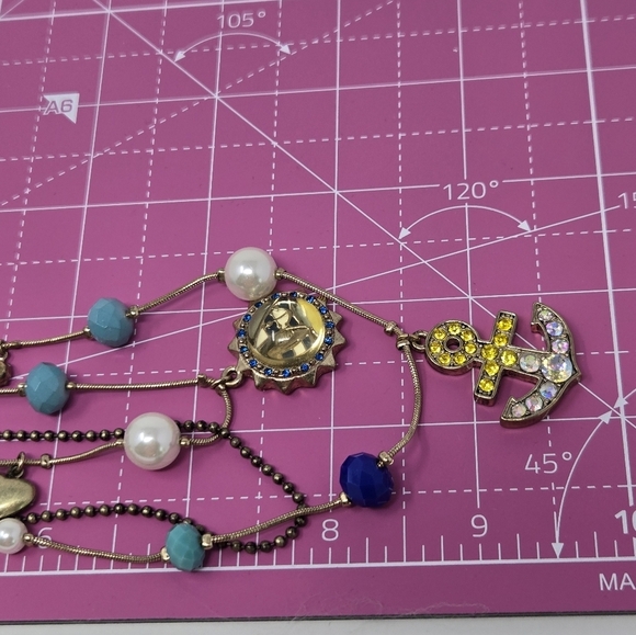 BETSEY JOHNSON SHIP SHAPE TRIPLE STRAND NECKLACE RHINESTONE ANCHOR WOMEN JEWELRY - Picture 11 of 13
